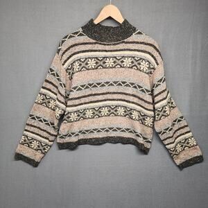 Reference Point Sweater Women Large Silk Wool Mock Neck Nordic Fair Isle Vintage